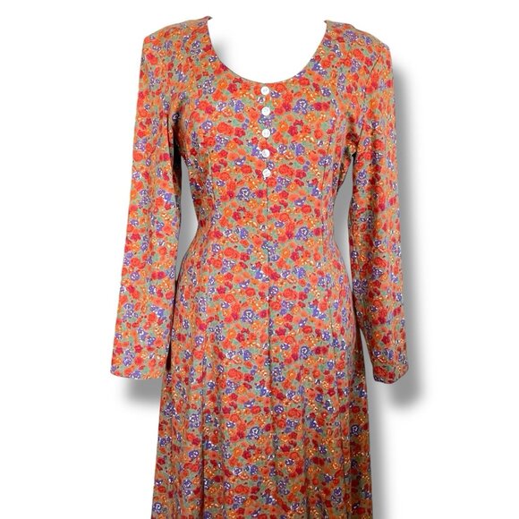 Vintage 90s Womens Maxi Dress Sz Jr 11 Brown Floral Grunge Grandma Whimsigoth - Picture 3 of 10